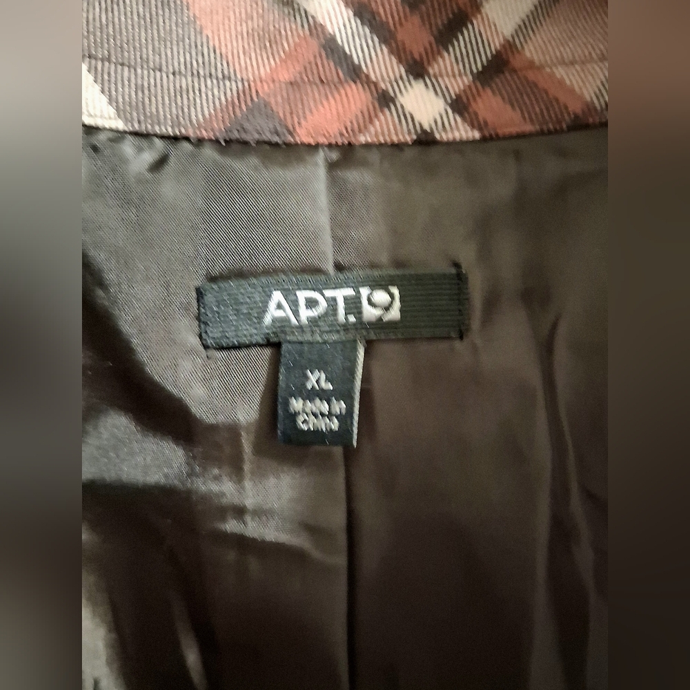 Apt 9 Brown Plaid Double Breasted High Neck Belted Styled Jacket XL - Picture 3 of 10